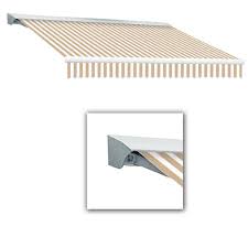 Awntech 8 Ft Destin Lx With Hood Manual Retractable Awning 84 In Projection In Linen White Brown Tan Retractable Awning Living Spaces