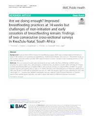 Maybe you would like to learn more about one of these? Pdf Are We Doing Enough Improved Breastfeeding Practices At 14 Weeks But Challenges Of Non Initiation And Early Cessation Of Breastfeeding Remain Findings Of Two Consecutive Cross Sectional Surveys In Kwazulu Natal South Africa