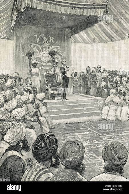 The Proclamation of Queen Victoria as sovereign of India by Lord Canning, at Allahabad, Uttar Pradesh,
