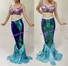 PW149 Green sequins Mermaid Skirt Fish Ariel tail Costume Walkable park  version