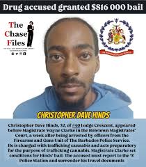 St Michael man accused of drug trafficking was granted $816 000 bail when  he appeared in court today. Christopher Dave Hinds, 32, of #40 Lodge  Crescent, appeared before Magistrate Wayne Clarke in