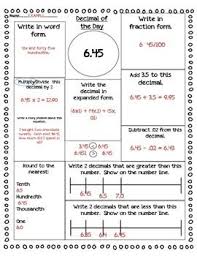 Decimal Of The Day Template Upper Elementary Math Decimals Math Decimals