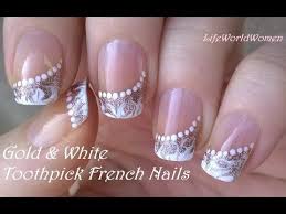 Toothpick Nail Art 5 Gold White Side French Manicure Design Toothpick Nail Art French Manicure Nail Designs French Manicure Designs