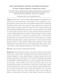 Pdf Venture Capital Management Opportunity And Challenges For Entrepreneurs