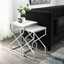 Inspired Home Mikio Silver End Table With Natural Marble Top Nesting End Tables End Tables Nesting Tables