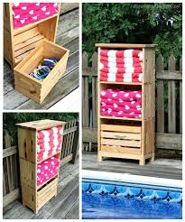 I Would Add Some Sort Of Cover On The Front In Case It Rains But This Is Nice Diy Pool Pool Towel Storage Pool Decor