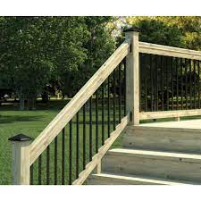 6 Ft Pressure Treated Stair Railing Kit With Black Aluminum Balusters 172977 The Home Depot Stair Railing Kits Deck Stair Railing Outdoor Stair Railing