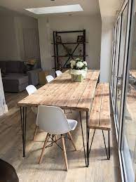 Rustic Industrial Hairpin Dining Table And Bench Modern Farmhouse Dining Room With Rustic Dining Table With Bench Dining Room Industrial Diy Dining Room Table