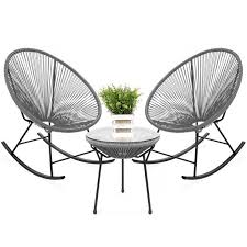 Best Choice Products 3 Piece All Weather Patio Woven Rope Acapulco Bistro Furniture Set W Rocking Chairs Table Gray Walmart Com In 2020 Bistro Set Outdoor Papasan Chair Bistro Furniture