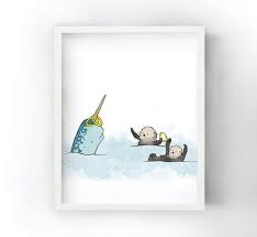 Sea Otters Art Print Narwhal And Sea Otter Arctic Animals Etsy Sea Otter Art Otter Art Animal Kids Room