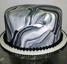 First time baking myself a birthday cake. Red Velvet Cake Covered In Black And White Marbled Fondant Black Velvet Cupcake Recipe White Birthday Cakes Red Celvet Cake