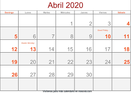 Veja aqui o calendário mensal de calendário abril 2020 inclusivamente os números das semanas. Calendario Abril 2020 Con Festivos Imprimir Nosovia Com
