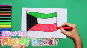How To Draw And Color The National Flag Of Kuwait Flag Drawing National Flag Art For Kids