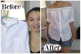 Diy Off The Shoulder Top Blouse Diy Diy Off Shoulder Top Shirt Makeover