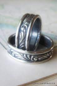 Unique Matching Wedding Band Set Art Nouveau Wedding Bands Etsy Vintage Style Wedding Rings Art Nouveau Wedding Band Wedding Ring Designs
