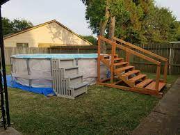 Diy Pool Stairs For Above Ground Pool Wood Pool Deck Above Ground Pool Pool Landscaping