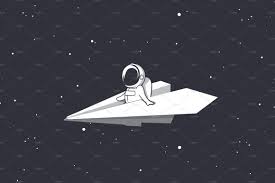 An Astronaut Flies On Paper Airplane Airplane Painting Paper Airplanes Astronaut Art