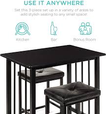 Counter height dining tables for small spaces. Buy Best Choice Products 3 Piece Counter Height Dining Table Furniture Set For Kitchen Bar Bonus Room W 2 Faux Leather Backless Stools Compact Space Saving Design Black Online In Vietnam B07922g6q7