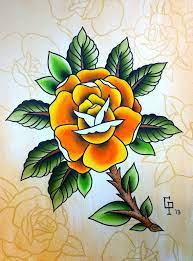 Traditional Rose Tattoo Flash Painting Traditional Tattoo Colours Traditional Tattoo Design Traditional Tattoo Flowers