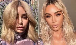 Kim kardashian debuted one of her most striking 'dos ever, rocking platinum blonde locks at the balmain show during paris photos: Martha Kalifatidis Channels Kim Kardashian By Showing Off New Blonde Hair Daily Mail Online