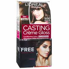 100 percent gray coverage, even on stubborn grays Buy Loreal Paris Casting Creme Gloss Conditioning Hair Colour 500 Medium Brown Free Estelle Earring 87 5 G 72 Ml Online Sastasundar Com