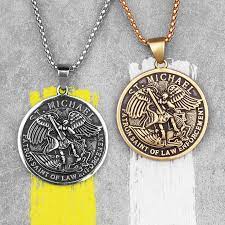 St Michael Necklace Protective Pendant Etsy In 2021 Stainless Steel Pendant St Michael Necklace Pendant