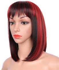 Beautiful long hair gorgeous hair love hair big hair long hair models crimped hair really long hair blonde hair girl long hair with bangs. Amazon Com Kalyss 14 Short Bob Wigs With Hair Bangs For Women Premium Synthetic Mixed Black Red Full Hair Wigs Beauty
