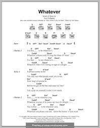 Whatever Oasis By N Gallagher Lyrics And Chords Oasis Printable Sheet Music