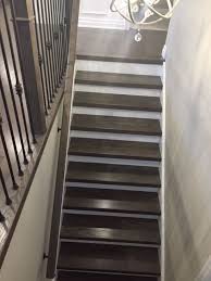 Grey Brown Tones On Staircase With White Risers And Stringers Wooden Stairs White Stair Risers Staining Stairs