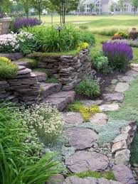 Lovely Garden With Dry Stacked Stone Wall Add Copper Scupper Spout Into Pond Garden Stones Garden Raised Garden