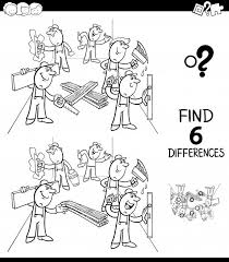 differences game color book with builders black and white cartoon coloring books cartoon illustration