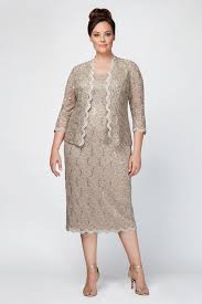 Sequin Lace Plus Size Cocktail Dress With Jacket David S Bridal In 2020 Cocktail Dresses With Jackets Plus Size Cocktail Dresses Necklines For Dresses