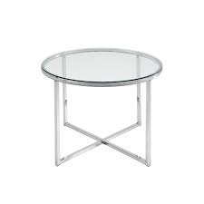 Uses & benefits clear (flint) glass is natural and colorless and really helps to show off the product stored inside. Round Clear Glass Top Side Table With Chrome Base Inhouse Collections