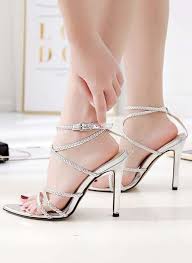 Women Silver Woven Crossed Strappy High Heel Sandals High Heel Sandals Sandals Heels Heels
