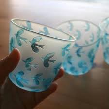 鳥模様のグラス 江戸切子 グラス 陶器デザイン ガラス工芸