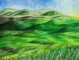 Hills Acrylic Painting Art Print Fine Art Print Landscape Art Sunrise Grass Sky Print Nature Scenery Gre Painting Paintings Art Prints Art Painting