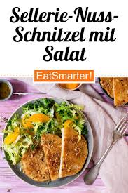 Sellerie Nuss Schnitzel Mit Frisee Orangen Salat Rezept In 2020 Vegetarisches Mittagessen Vegetarische Hauptgerichte Rezepte