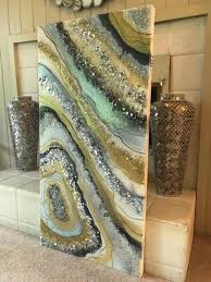 Glass Resin Geode Big Huge Painting Quartz Glass Original Abstract Modern Silver Gold Blue Gray Crystal Foil Leaf Flow Sold Glass Je Hlobik Resin Art Painting Geode Art Resin Wall Art