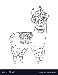 Llamas originated from the central plains of north america 40 million years ago, and they migrated to south america during the great migration of north and south america about 3 million years ago. Cute Outline Doodle Llama In Sunglasses With Hand Drawn Elements Vector Illustration Coloring Pages Do Coloring Pages Cat Coloring Page Animal Coloring Pages
