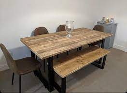 Vanguard Modern Rustic Reclaimed Wooden Dining Table And Bench Etsy In 2021 Wooden Dining Table Modern Modern Rustic Dining Table Reclaimed Wood Dining Table