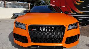 Black And Orange Car Wrap Audi Rs7 Vinyl Wrapped In Avery Satin Orange Originally Black The Roof Handles Mirrors Are Also Wrapped In Gloss Black Vinyl Wrap Vinyl Car Wrap