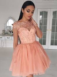 2017 Homecoming Dresses A Line Homecoming Dresses Salmon Pink Homecoming Dresses Applique Homecoming Dresses Short Prom Dresses Party Dresses Coral Homecoming Dresses Homecoming Dresses Cap Sleeve Prom Dress