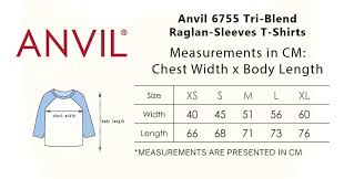 Anvil 6755 Tri Blend Raglan Sleeves T Shirts
