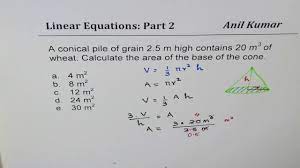 How to find lateral area. Find Area Of Base Of Cone From Volume And Height Youtube