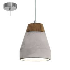 Eglo 95525 Tarega Single Concrete Wood Pendant Light E27 Ideas4lighting Sku24596i4l