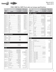 Fwd Rwd 4 W D Front Axle Nut Torque Specifications Pages