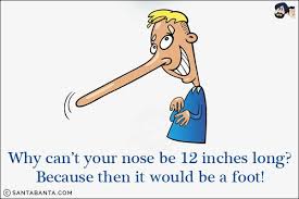 Why Can T Your Nose Be 12 Inches Long Because Then It Would Be A Foot Crazy Jokes Party Jokes Santa Banta Jokes