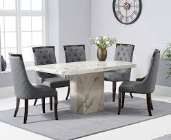 Once you've found your perfect dining room table and chairs why not take a look at our sideboards and dressers to. White Grey Veining Marble Dining Table 6 Chairs Homegenies