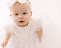 Christening Gown, White Newborn Baby Dress, Newborn Lace Flower Girl Dress,  Boho Chic, 3 Months