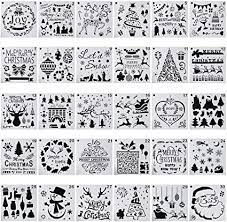 Wood burning tool set natural wood rounds (or laser cut wood rounds) snowflake template (or stencils) a pencil ribbon & scissors. Amazon Com 30 Pack 6x6 Inch Christmas Decoration Stencils Painting And Drawing Stencil Template For Wood Slice Gift Card Floor Wall Tile Fabric Wood Burning Art Diy Reuseable